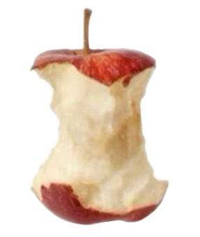 a red apple with many bites in it